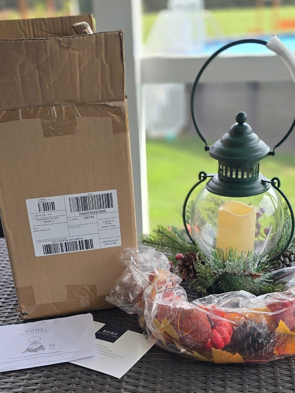 NWT Indoor/Outdoor 13" Hanging Lantern + Candle & Remote + Fall & Winter Wreaths